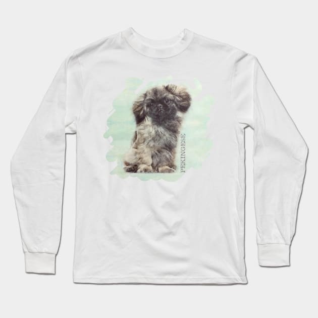 Sketch  of fluffy  Pekingese puppy Long Sleeve T-Shirt by Nartissima